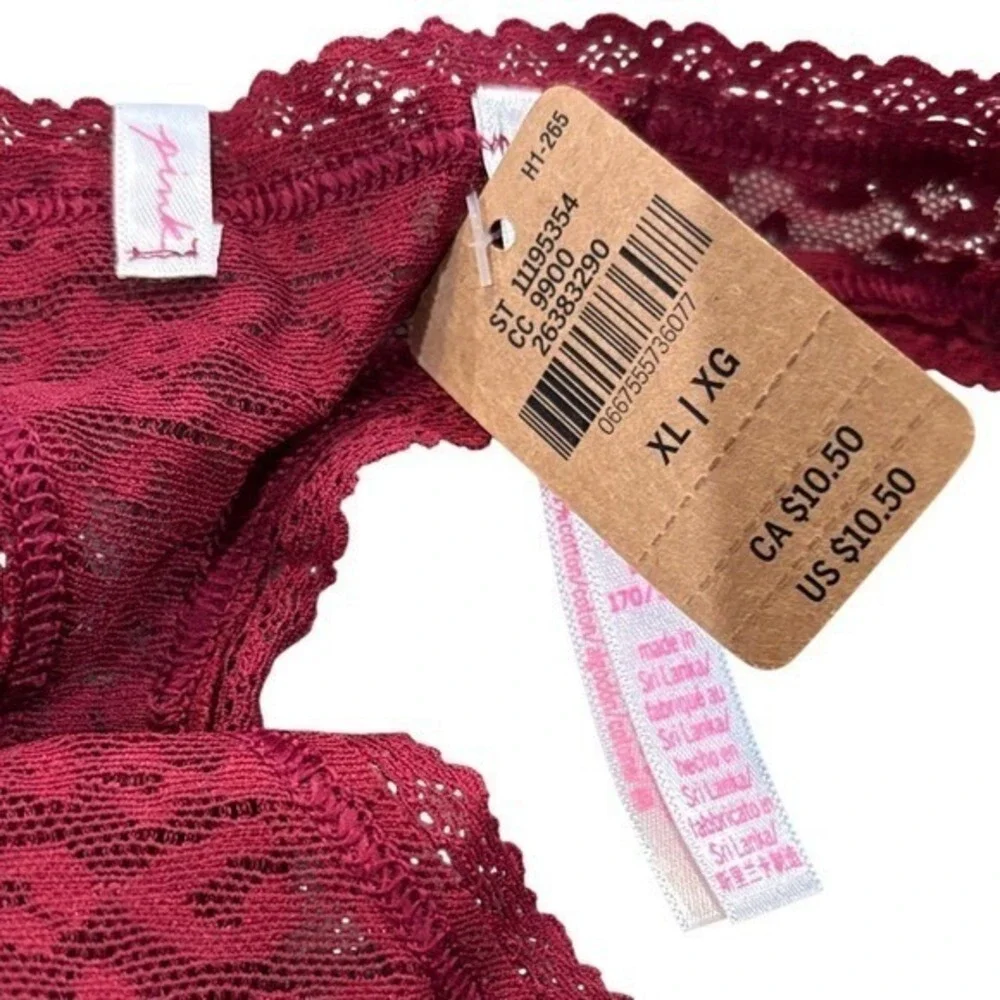 PINK! Womens XL Maroon Lace Thong Victoria's Secret  NWT